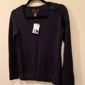 Knit Navy Blue Sweater with Faux Button Details